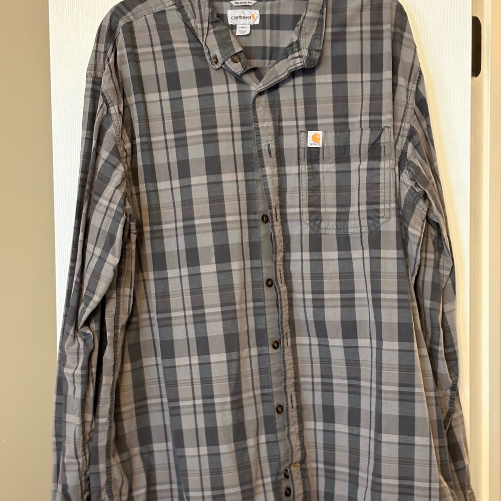 Carhartt Men's Gray Plaid Shirt Long Sleeved
